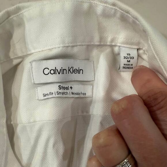 Calvin Klein Steel Plus White Dress Shirt Men’s 15 32/33 M Slim Fit Stretch - Picture 5 of 7